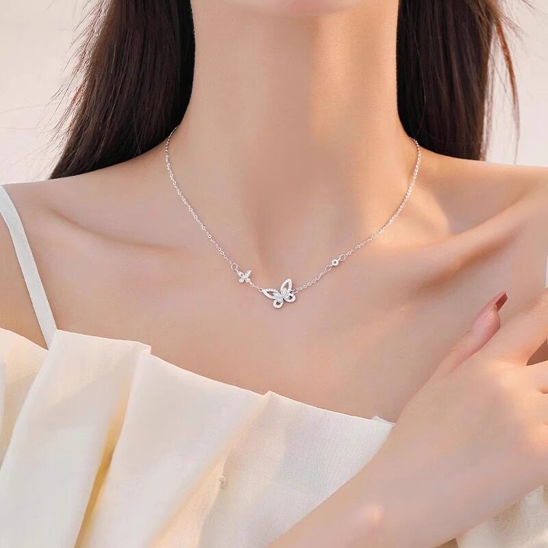 999纯银蝴蝶吊坠女款项链精致轻奢小众设计气质简约锁骨链送女友
