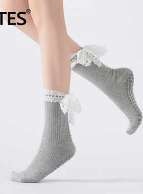 MTES瑜伽袜子普拉提绑带运动防滑袜女中筒纯棉四季通用健身专用袜