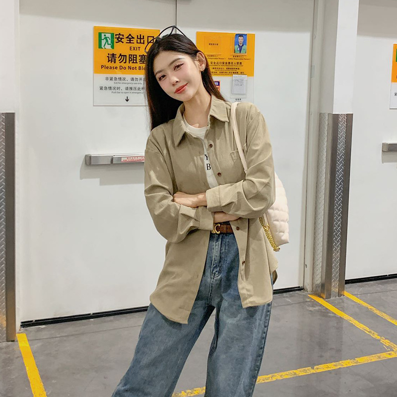 【秋冬新款】韩版hiphop撞色格子长袖衬衫宽松慵懒风百搭外套yz