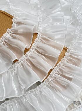 7PmkCd2xfCM宽黑白闪光珠光纱色蕾丝花边荷叶边窗裙边y布艺di帘服