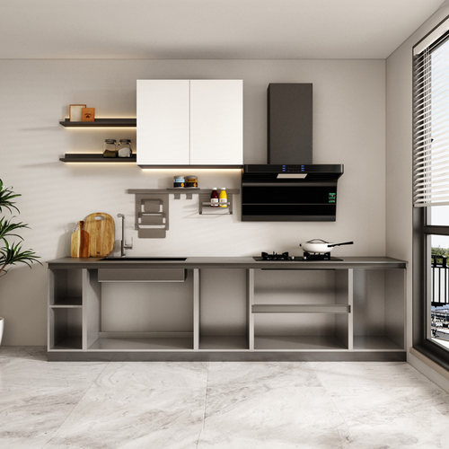 索菲亚整体不锈钢橱柜灶台柜一体厨房家用石英石不锈钢台面厨柜