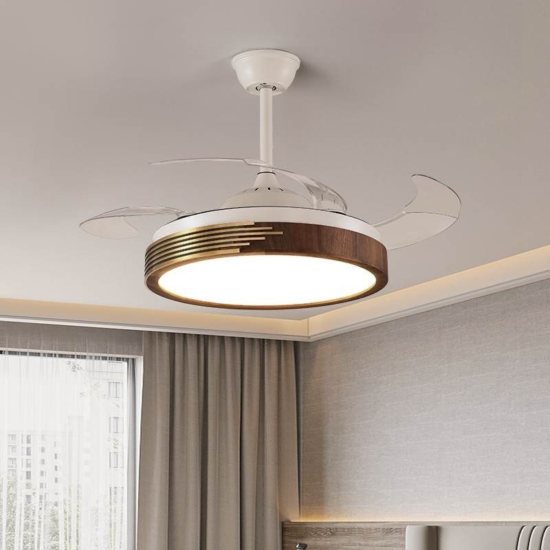 隐形风扇灯北美胡桃木家用餐厅风A扇灯静音变频简约吊扇灯2023新