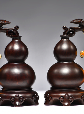 黑檀木雕刻e葫芦摆件如意葫芦家居实木装饰客厅摆设送礼红木工艺