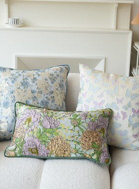 7thHug蓝色炫彩蝴蝶w抱枕轻奢高级样板间沙发客厅床上靠垫