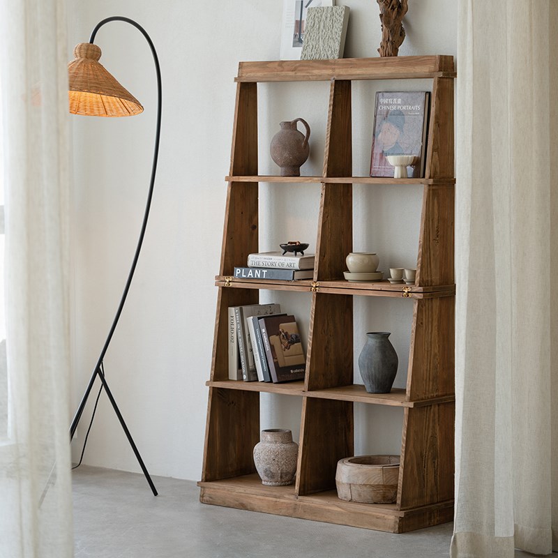 润家家居侘寂风全实木陈列u柜全落地可折叠多层置物架复古展示书