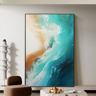 大海浪花装饰画客厅书房办公室背景挂画沙滩风景蓝色餐厅酒店挂画