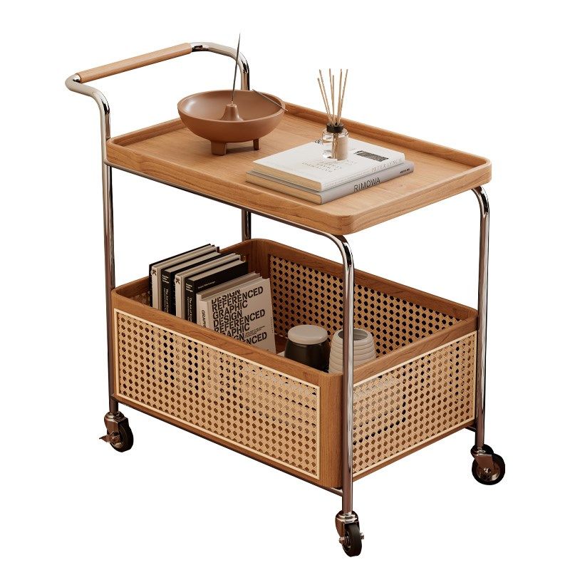 可移动实木边几收纳中古小推车客厅沙发储物置物架藤编简约餐车,住宅家具,移动边几/推车,淘宝优惠券,粉丝福利购,淘宝优惠卷