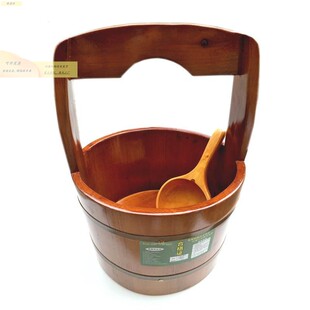 木质提水桶足浴中药桶小木桶桑拿温泉木提桶拎水桶木勺瓢影视道具