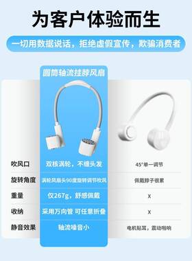 青盾晶刻挂脖风扇小便携随身巧电扇大风力户外办公室桌面降温制冷神迷你小型风扇u57401s器b充电静音折叠小式