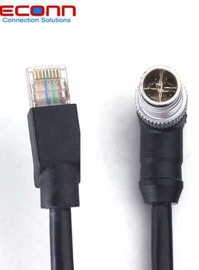 90度直角弯头M12 X编码8Pin 8芯公头转RJ45网线 万兆CAT6A 10GB/S