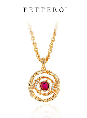 fettero金色金环红宝项链双层吊坠大圆圈镀金毛衣链时尚个性饰品