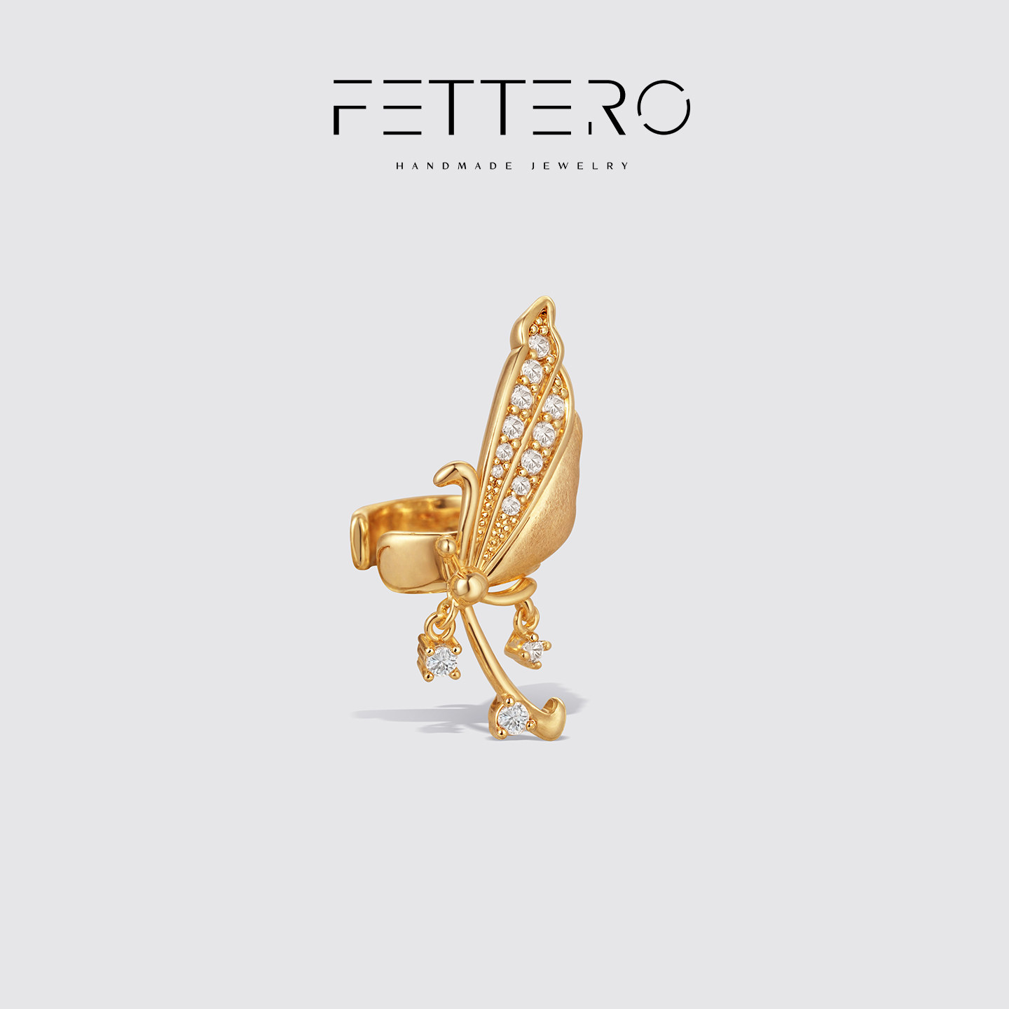 fettero原创独特夸张锆石蝴蝶对称耳夹女2026新款超仙精灵耳饰女