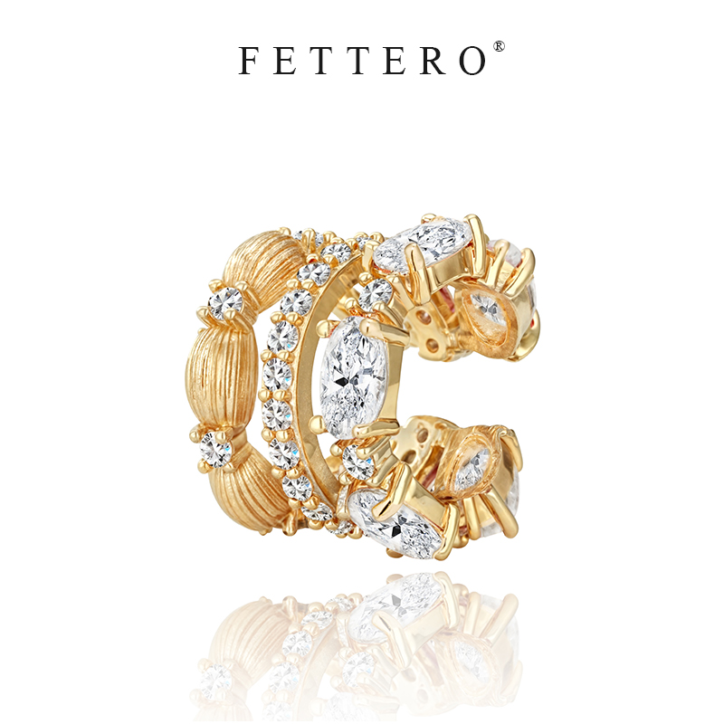 fettero金色白锆拉丝珠耳夹