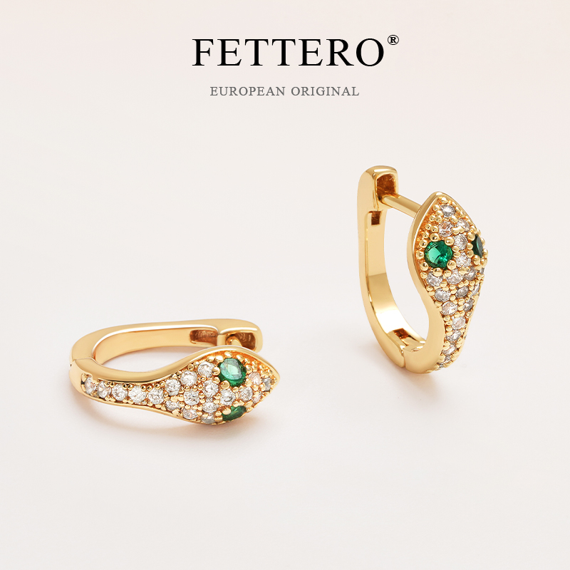 fettero欧美风金色绿眼蛇耳环女款气质时尚耳饰2024新款爆款耳圈