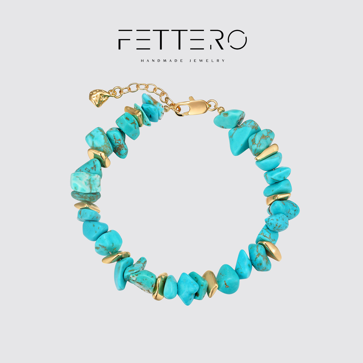 fettero超好看金色松石切片件手链新中式复古蓝色轻奢小众手串女