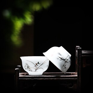 陶瓷潮汕功夫茶碗家用小容量高档品茗杯子 描金冰种玉瓷茶杯6只装