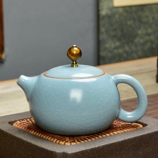 美人西施壶天青汝瓷开片陶瓷功夫茶具家用泡茶壶 汝窑茶壶单壶日式
