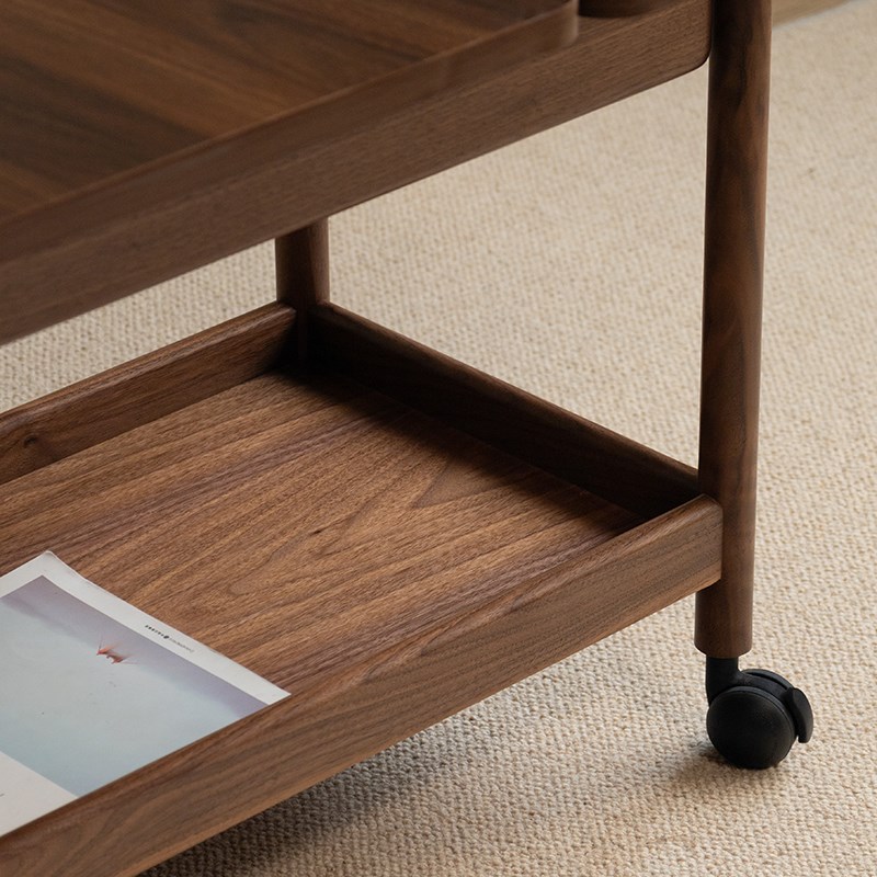 黑胡桃木移动折叠茶几小桌子小户型沙发小边几角几实木小推车