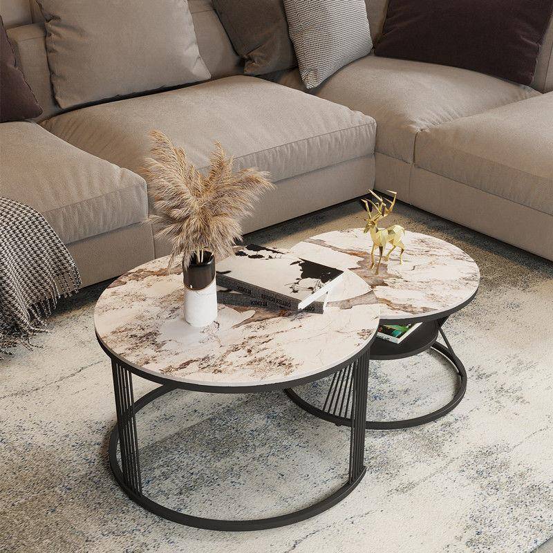 TQL式意轻奢岩板茶几客厅家带抽屉茶几办公室用创意伸缩双可层茶