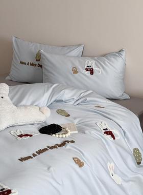 新款春夏绒卡通10被0CHDS长棉四套床单套床上件用品儿童毛巾绣四