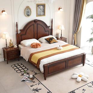 美式古床小胡桃木床户型复次卧一米五的实01木床加床垫安娜实木色
