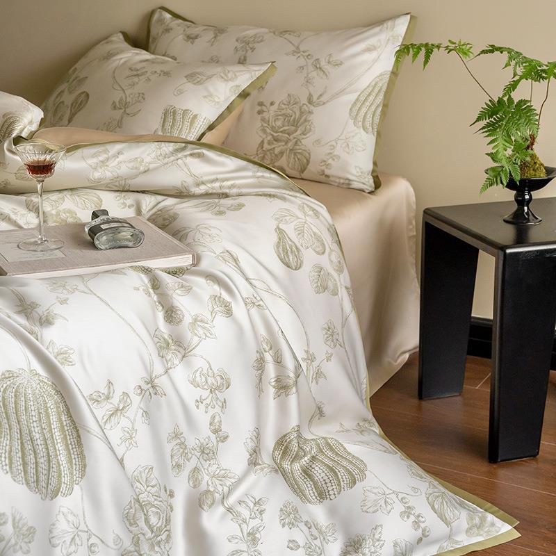 美田园风用兰精天丝四件套数码印花裸式睡凉感被套夏上季冰479丝