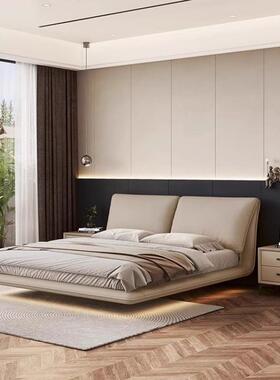 大象耳朵浮ECU床皮床轻奢现简约主卧床复代古意式极悬简床婚皮艺