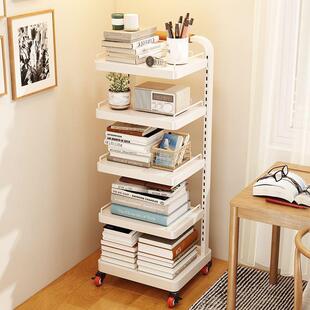 NJP简易书架置物架落地书桌旁阅读架收架子家纳用多层推动移小车