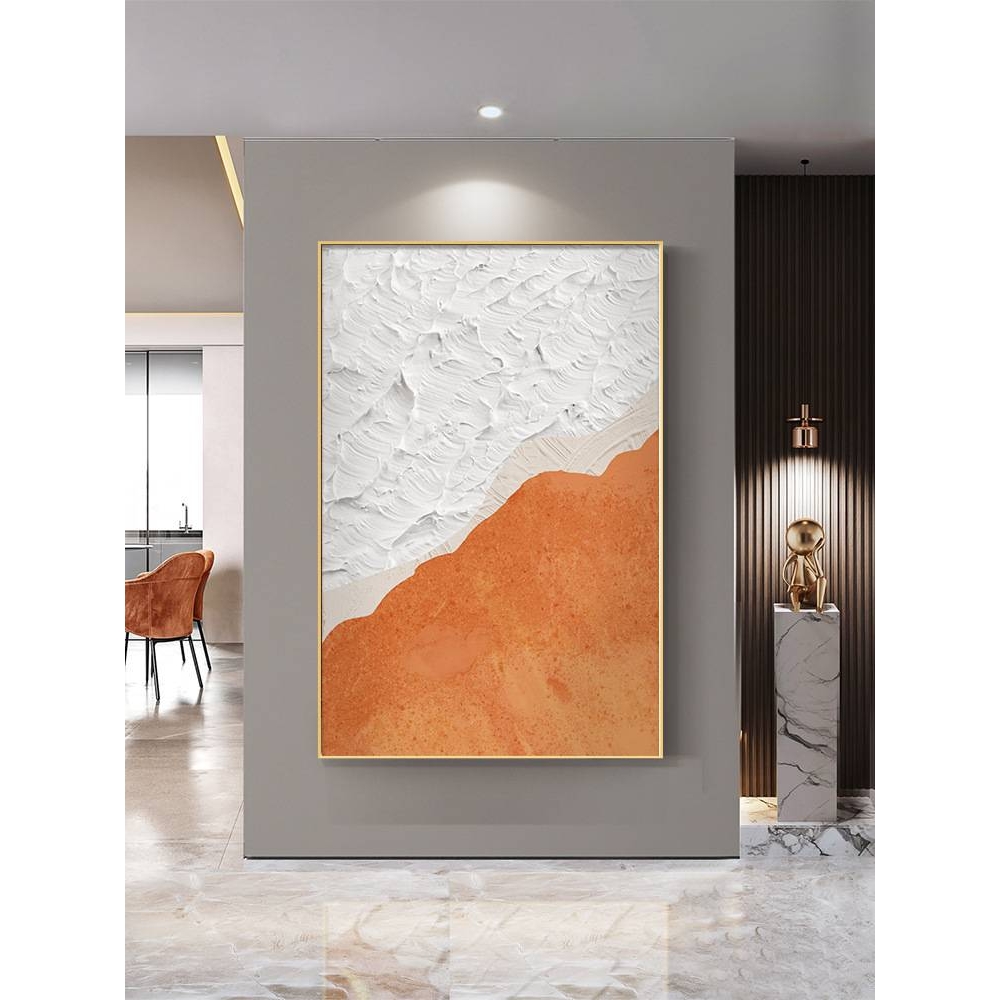 立体肌理油画感入户玄关挂画抽象橙色客厅落地装饰画酒店走廊壁画图片