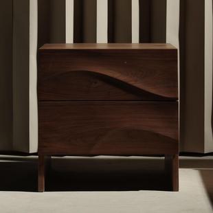 轻波浪条头柜床全实木代松BAR木床头柜卧室奢感现简约