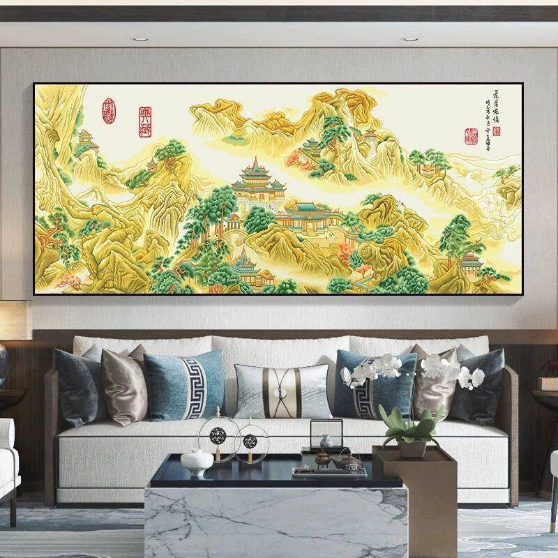 蒙娜丽莎蓬莱仙境十字绣2024新款线绣客厅清代画家袁耀名画手工绣