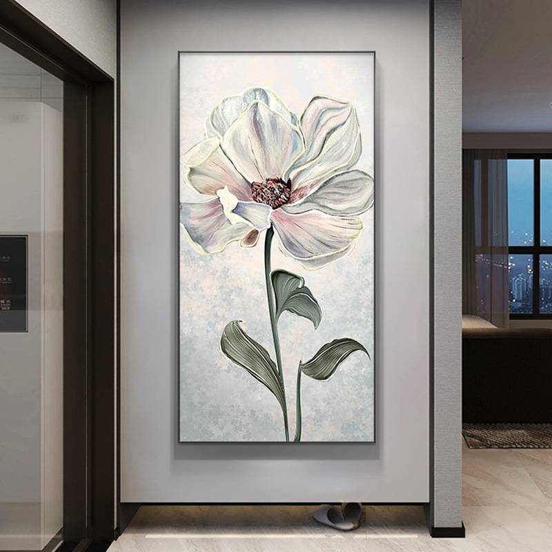 花卉玄关装饰画高档轻奢走廊过道竖版挂画现代简约入户正对门壁画