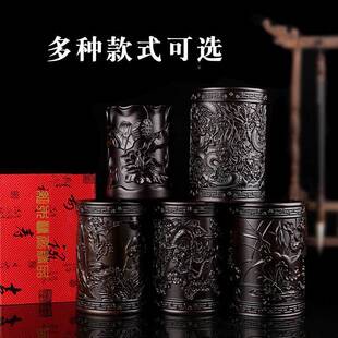 黑檀笔木筒实木毛笔筒实雕刻复办公桌古收纳摆627件文木房四宝创