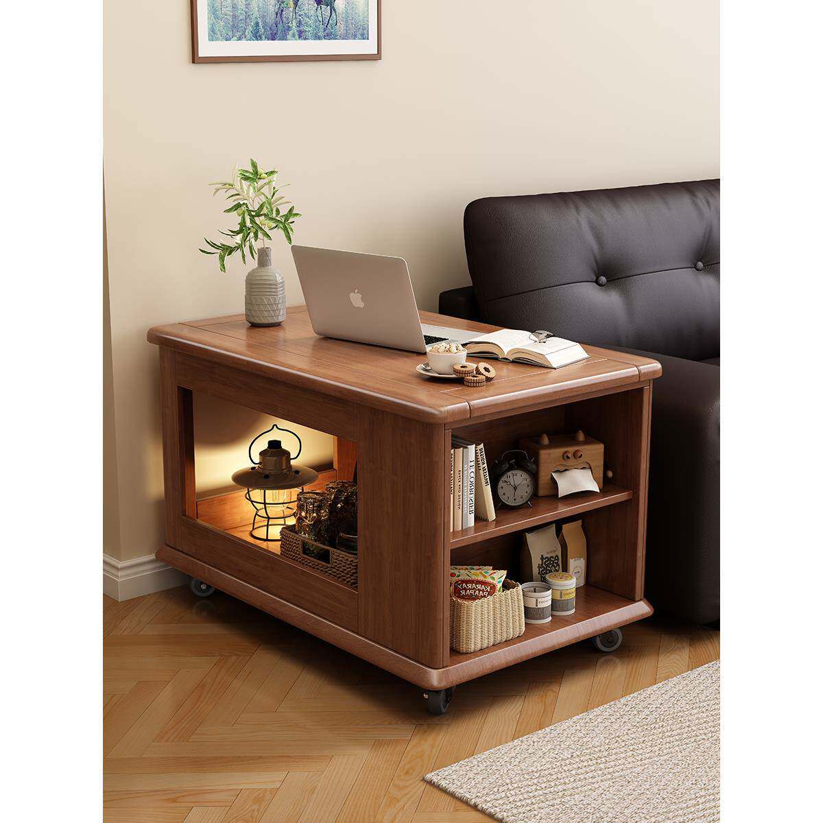 LAHKL8实木带轮边几沙发边柜侧柜家用小车茶几可推边移动茶台客厅
