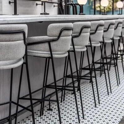 甜店高脚铁艺椅休闲沙发椅粉WPR色网红餐布艺扶手品洽谈椅吧椅酒