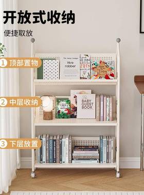 移本动儿童书架落地置物架收阅纳储物铁园艺可旋转幼儿读区绘SUB