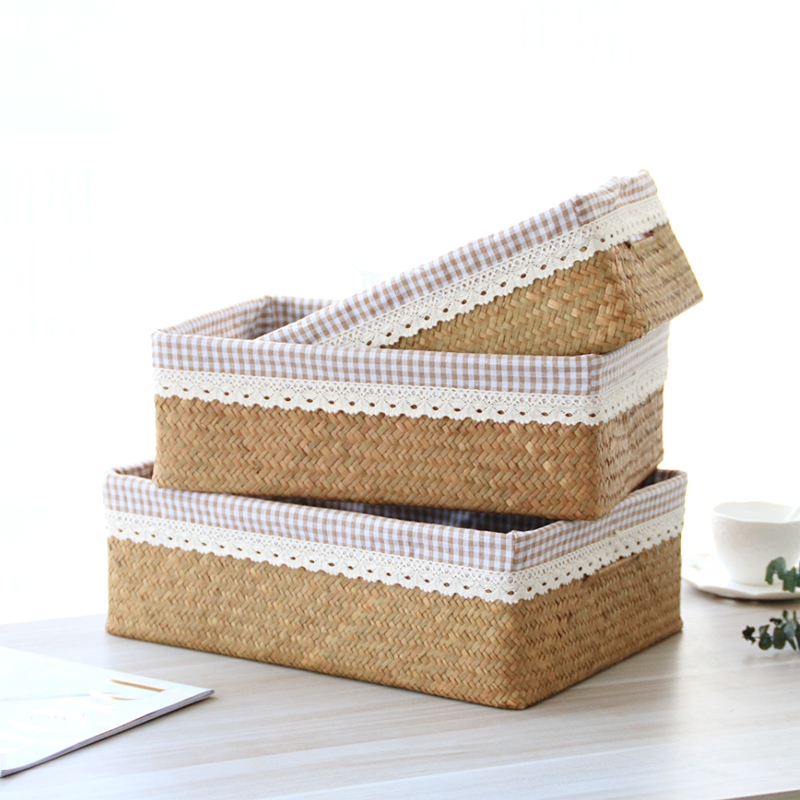 收纳筐篮藤编海草编织布艺桌面大号D竹篮子收纳框置物筐零食收纳