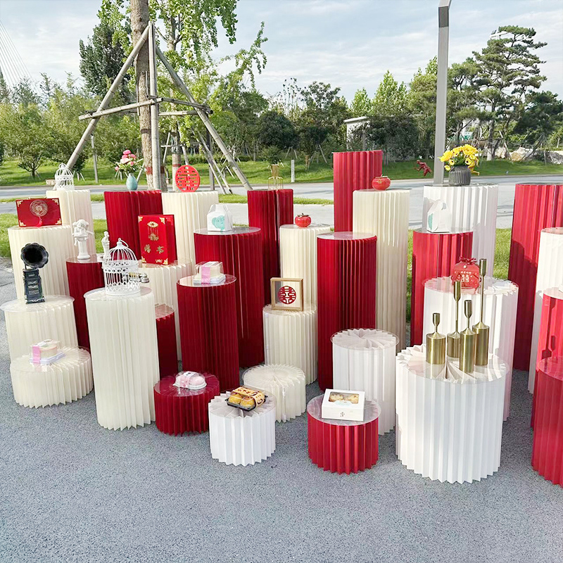 婚庆道具折叠甜品台摆件罗马柱路引圆柱立柱O婚礼橱窗折纸装饰柱