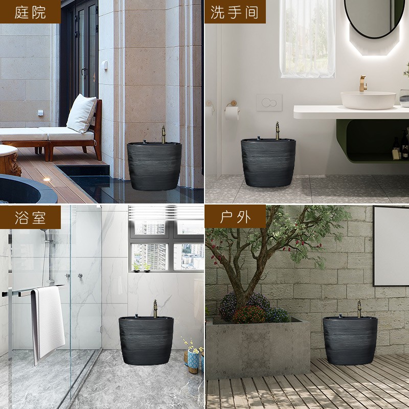 户外阳台拖把池一体拖布t池落地式家用花园防溅水陶瓷洗拖把池地