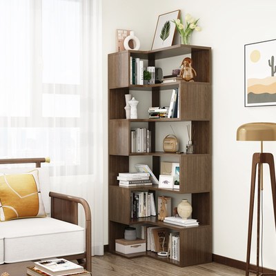 L型转角书架书柜一体家用客厅角落书房欧松板R落地置物架收纳柜