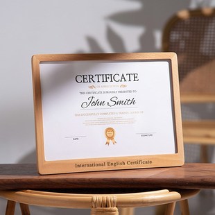 时几初双面透明亚克力相框摆台奖状展示框高级感a4实木框摆件