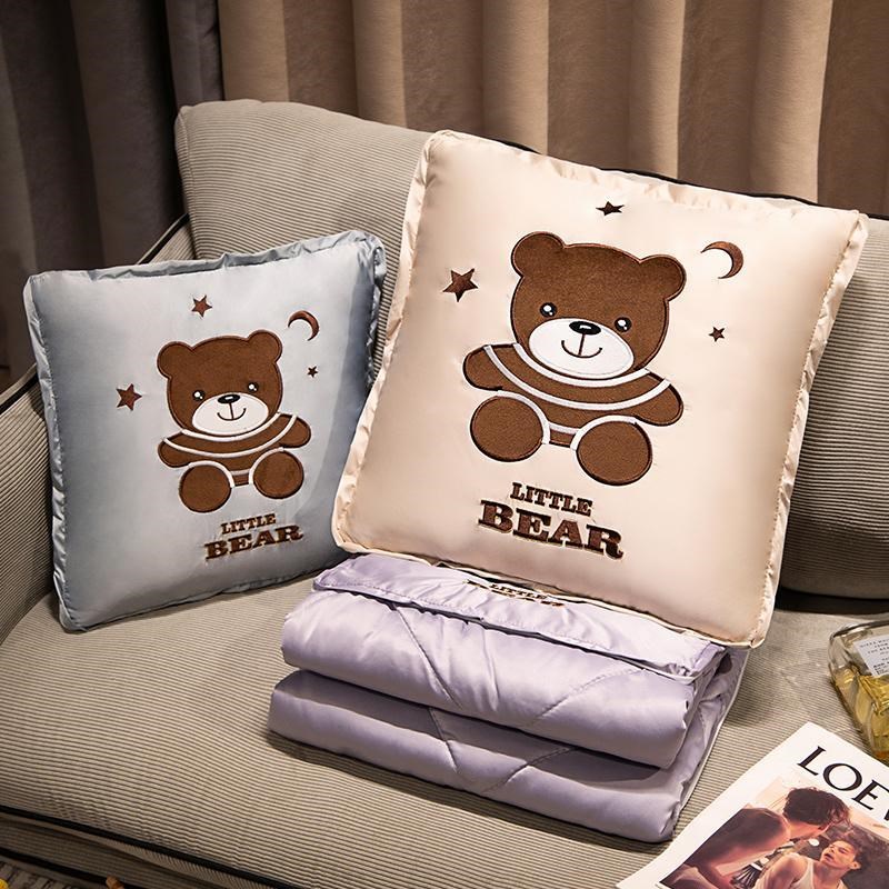 夏季冰丝抱枕被子两用二合一折叠汽车载被办N公室午睡空调毯子靠