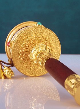 合金大小转经简手摇转q金轮藏式格桑花摆件家用手持小号转金桶金