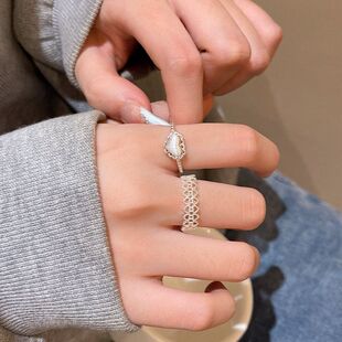 戒食指个性风ins戒指女小众手饰设计蕾丝爱心韩系调节开口可时尚