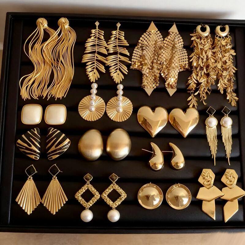 简约耳环气质耳钉花朵银针时尚轻奢高级感女吊坠耳饰vintage中古