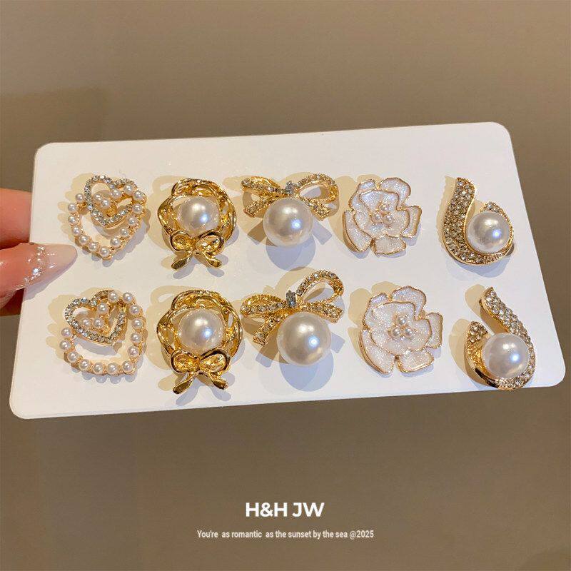 耳环韩系珍珠耳钉蝴蝶结花朵镶