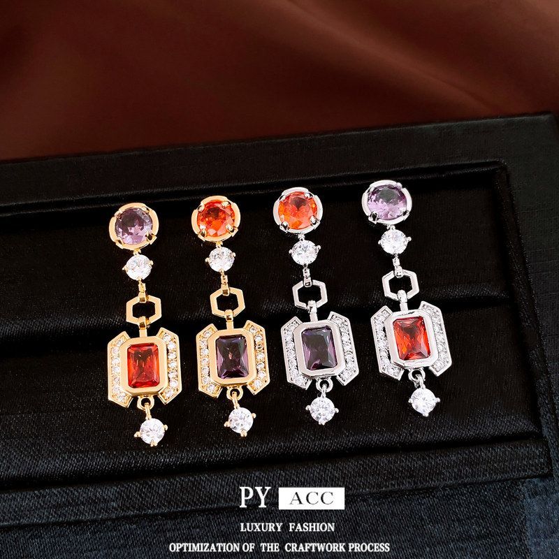 耳饰18k设计感气质真金电镀银针vintage中古圆形锆石耳环百搭耳钉