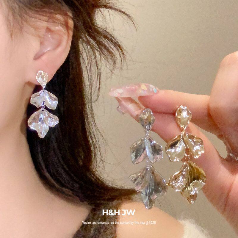 女欧美耳环跨境小众流苏百搭耳饰高级感通勤树叶时尚吊坠轻奢耳钉