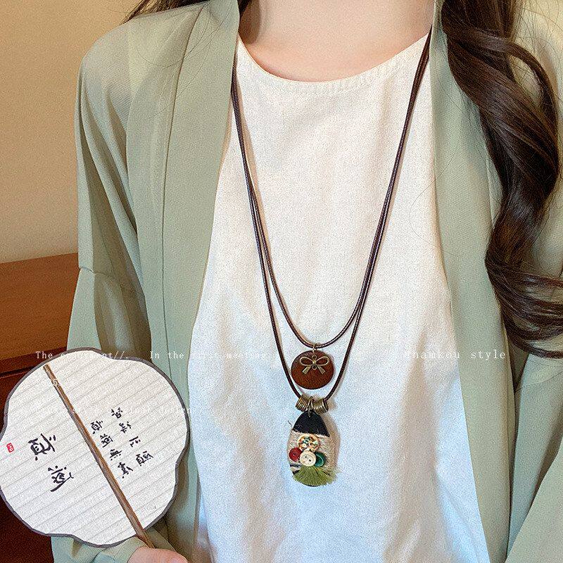 项链新中式女款民族风毛衣链双层配饰高级感长款波西米亚小众复古
