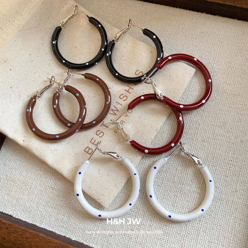 耳饰波点韩系设计感ins通勤时尚耳环耳圈圆形风吊坠简约滴油银针